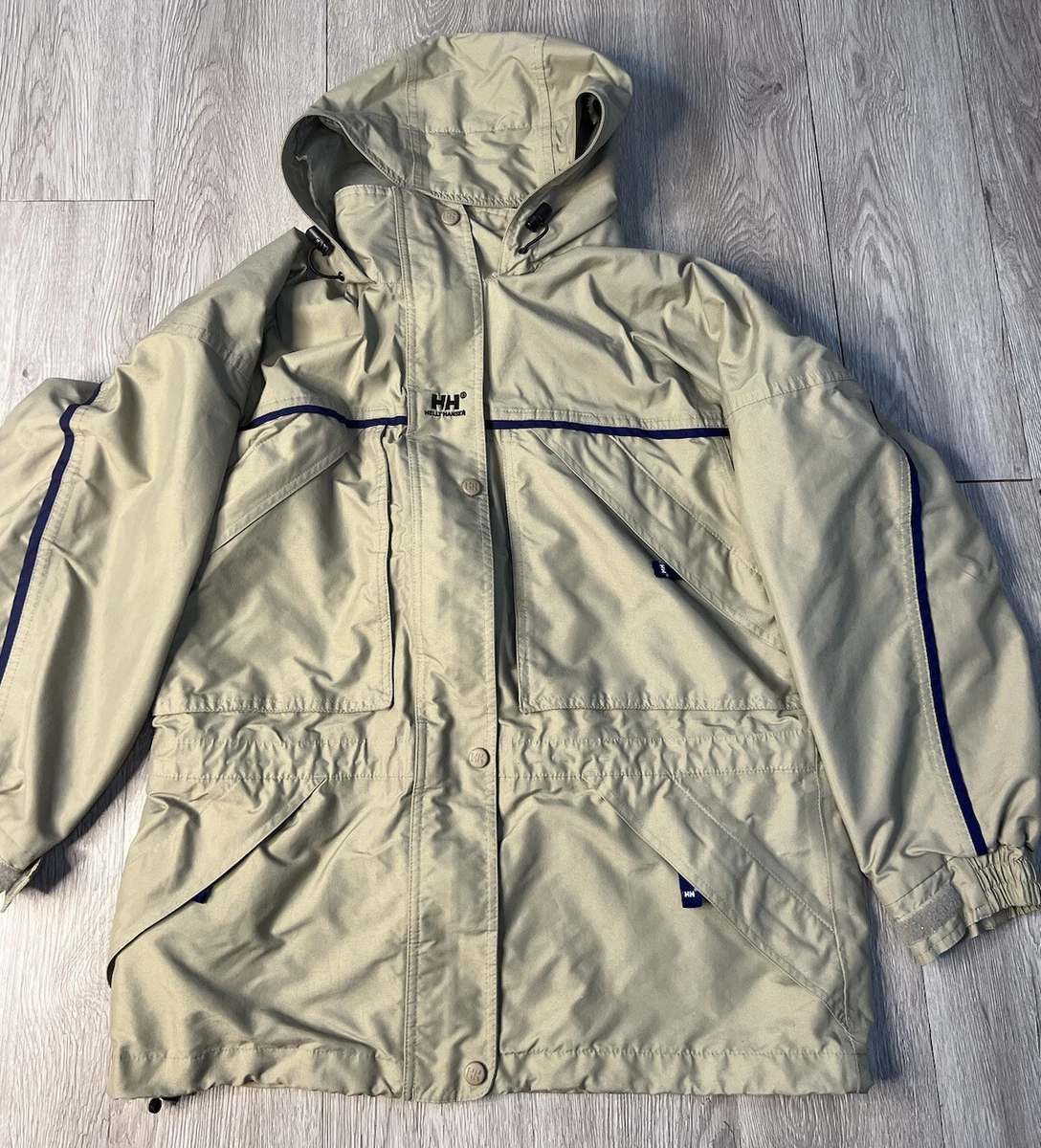 Helly Hanson Mens Helly Tech Hood Tan w Blue Trim Waterproof