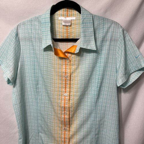 Nike Golf Shirt Youth Size XL 16/18 Aqua/Peach Button Up Dri-Fit Satin Placket - Picture 3 of 11