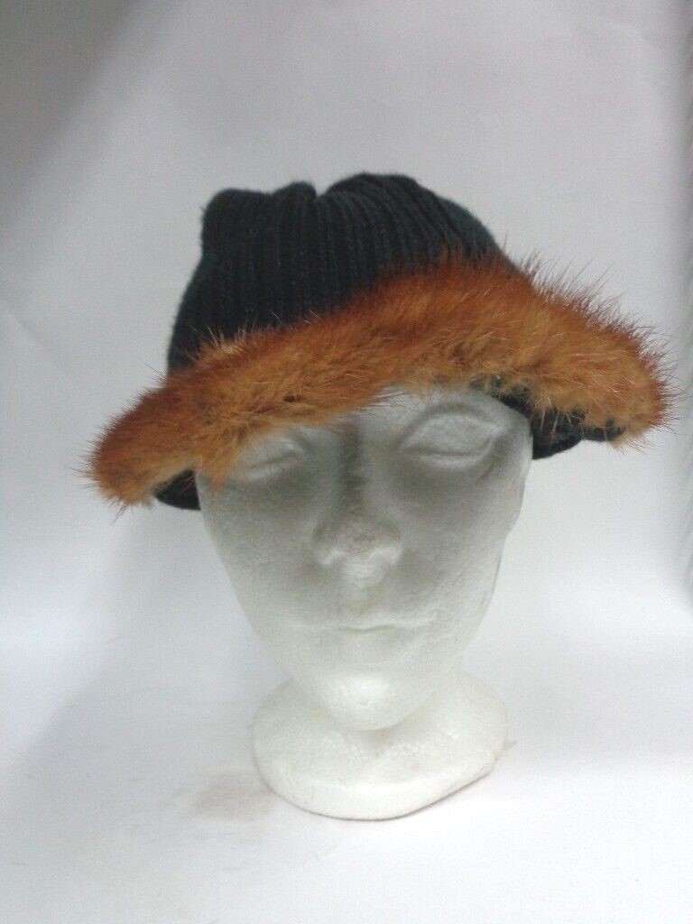 EXCELLENT CHINESE MINK FUR & BLACK KNITTED HAT CAP WOMEN  display picture 1