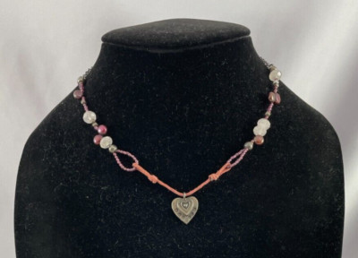 Ian Gibson J&I Sterling Silver 925 Cranberry Pearl Heart Quartz Beaded  Necklace