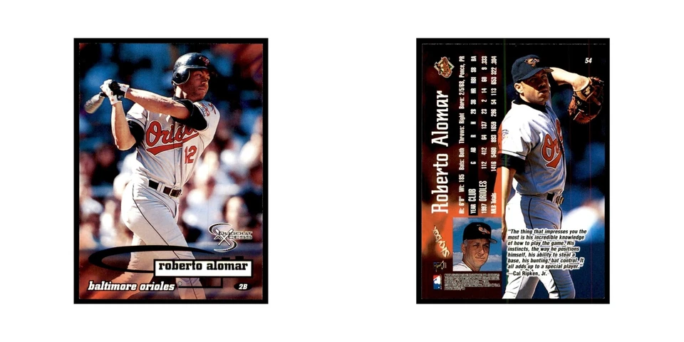 Tarjetas de béisbol SkyBox Dugout Axcess Roberto Alomar 1998 #54 Foto 3 de 3