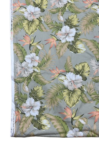 David Textiles Fabric 4 Yards (Almost) Tropical Flowers Floral Hawiian Green - Picture 8 of 11