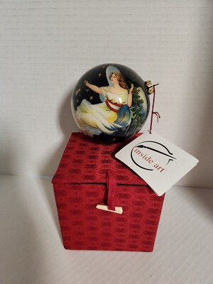 FIGI Inside Art Hand Painted Blown Glass Ornament Angel of Glory, Box