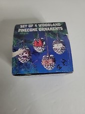 Vintage Set of 4 Woodland Pinecone Christmas Ornaments W/box read fast Ship
