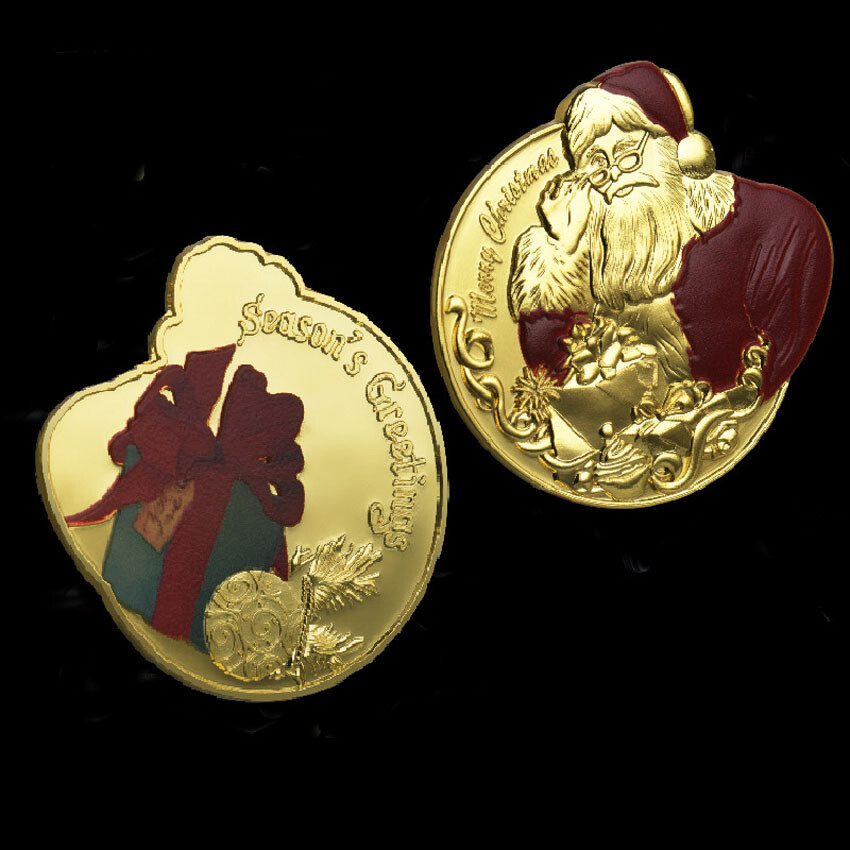 Merry Christmas Gold Plated Santa Claus Round Novelty Commemorative Coin Gift