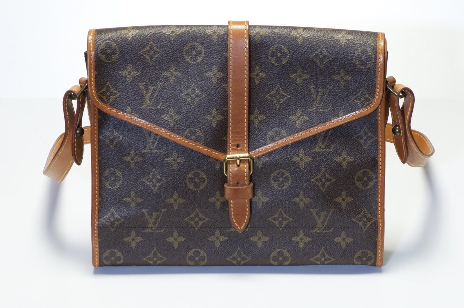 Vintage Louis Vuitton LV Brown Monogram Fold Over Organizer Crossbody  Buckle Bag