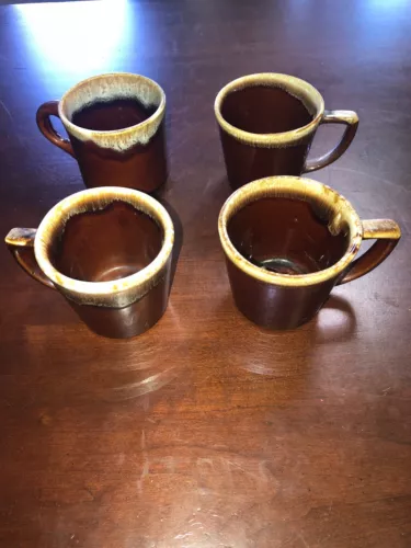 Set of 4 Vintage McCoy USA Pottery Brown Drip Glaze Coffee Mugs