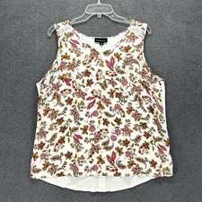Fortune & Ivy Top Women XL White Floral Tank Blouse V Neck Sleevless