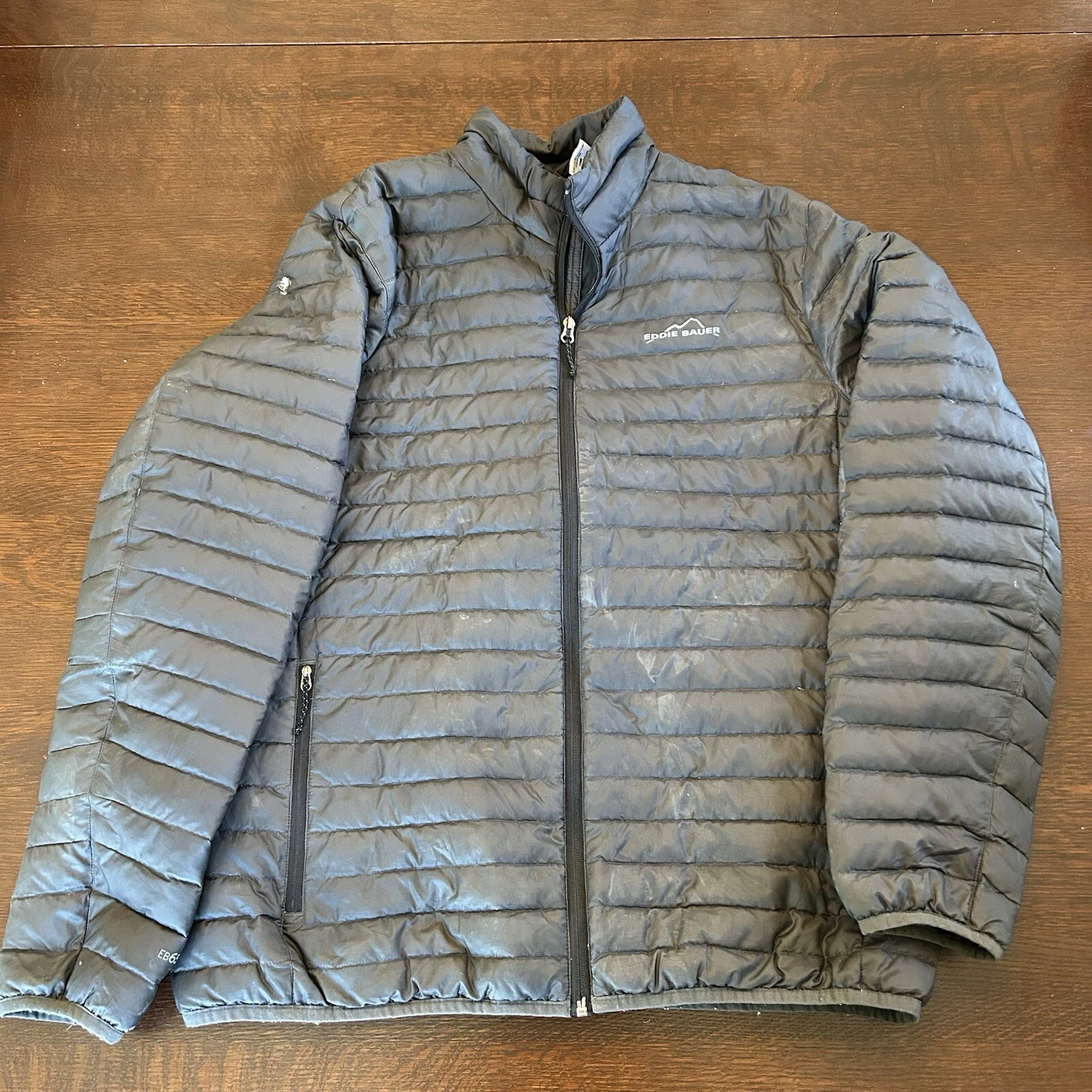 Eddie Bauer Jacket Mens Large Dark Gray EB650 Down Fill Puffer Lightweight