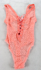 Victorias Secret Bodysuit Women Small Pink Peach Lace Front Open Back Lace NWT