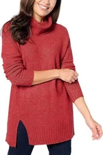 Denim & Co. Regular Cowl Neck Sweater Tunic w/ Split Hem Redwood