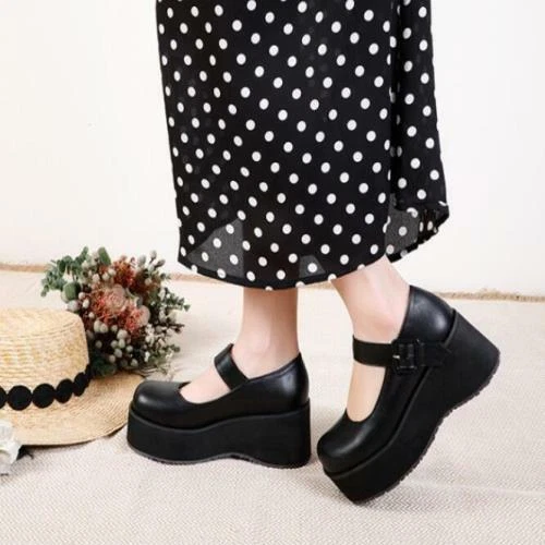 Womens Pu Leather Round Toe Buckle Strap Platform Girls Mary Jane Lolita Shoes - Picture 7 of 15