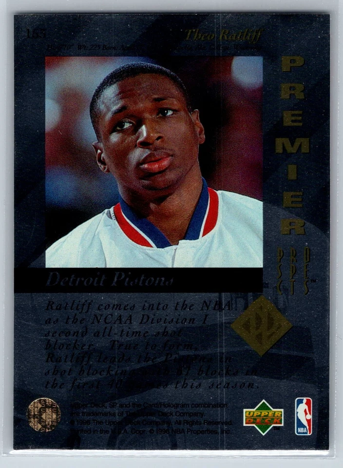 1995-96 Upper Deck SP Theo Ratliff Rookie Premier Prospects RC #153 - Image 2 of 2