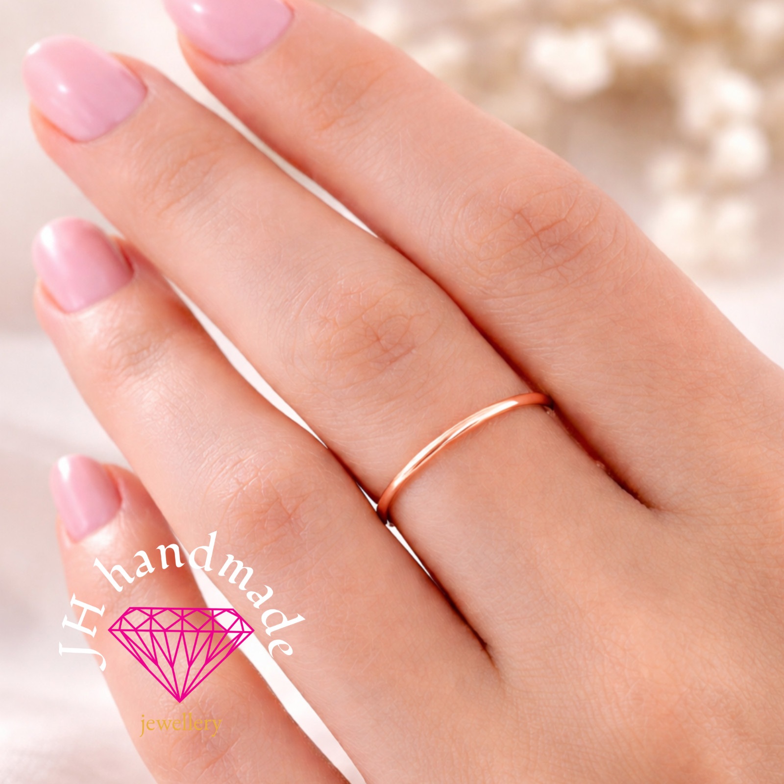 9ct  Solid Gold plain stacking ring 1mm Handmade