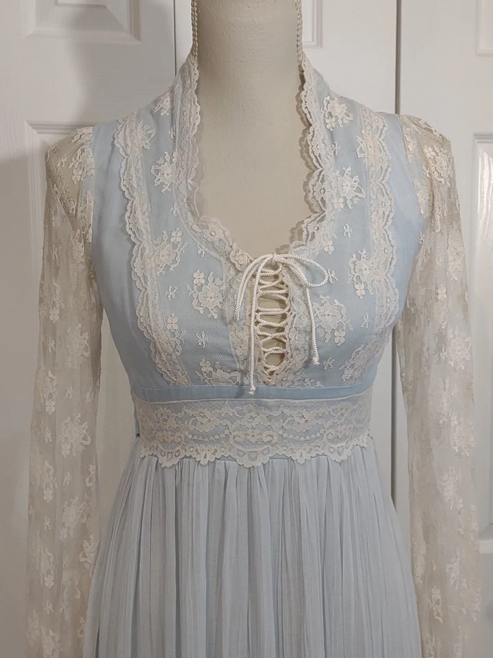 Vestido Gunne Sax S Francisco Polvo Azul Gasa Marfil Encaje Casa Princesa Talla 9 Foto 2 de 4