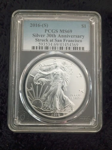 2016 S $1 American Silver Eagle MS69 30th Anniversary One Troy Ounce