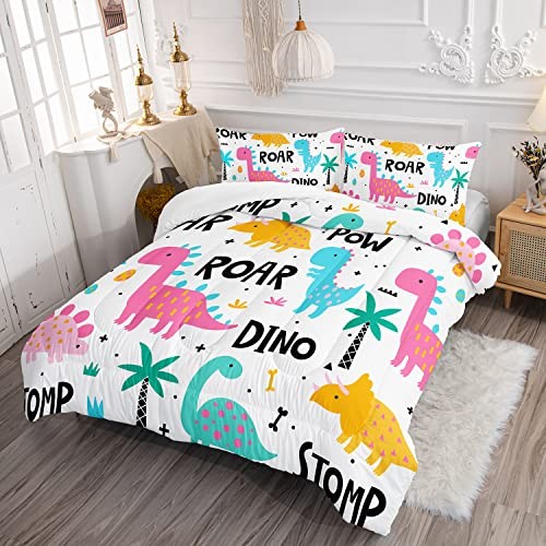 Girls Bedding Cartoon Dinosaur Comforter Set Size,Cute Twin Dinosaur02 - Picture 3 of 8