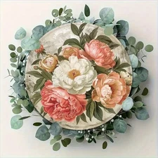 Vintage Peony Bouquet Round Aluminum Wall Decoration
