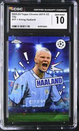 2023-24 Topps Chrome UEFA Erling Haaland Tifo Case Hit Man City CGC 10 GEM MINT