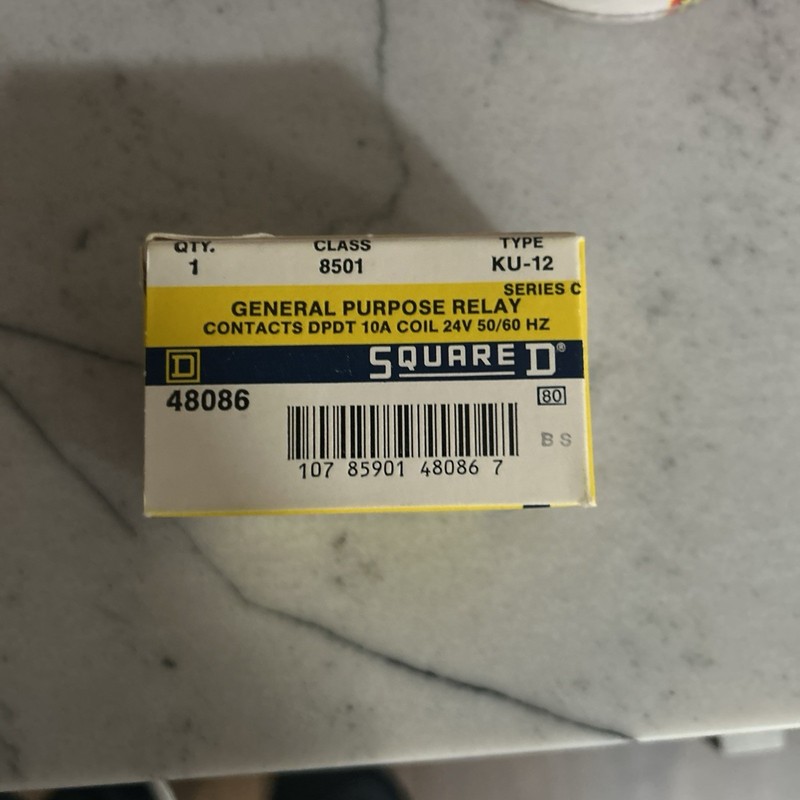 SQUARE-D KU12 RELAY CLASS 8501 DPDT 24V 10A 50/60HZ SERIES C 15734, 48086
