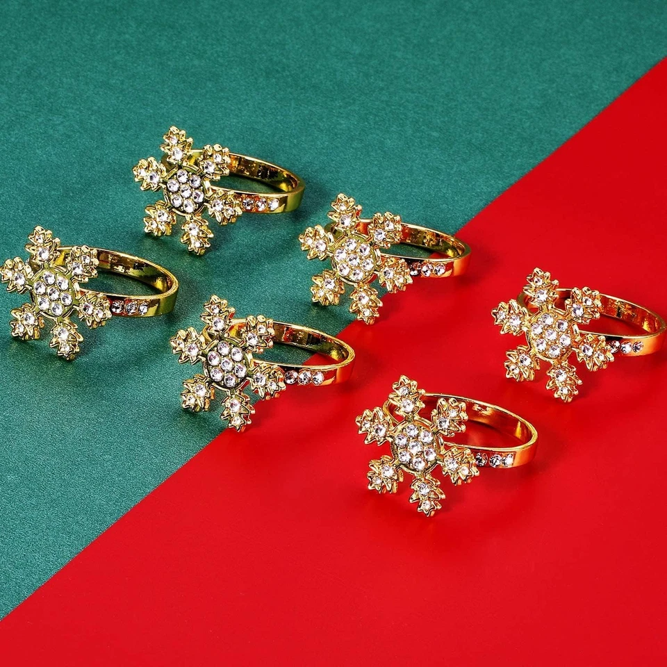 12 Pezzi Portatovaglioli Di Natale, Oro Portatovaglioli Con Fiocchi Di Neve Fibb - Immagine 4 di 4