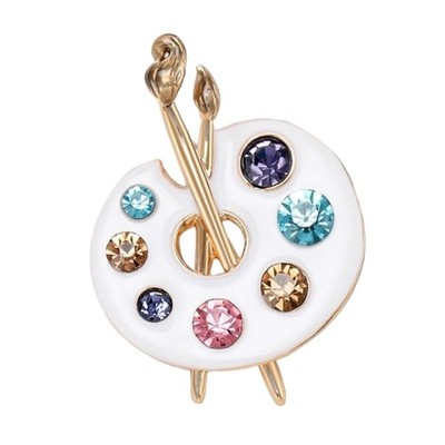 Modern Traditional Art Brooch Enamel Work and Rhinestones Charm Palette Pin