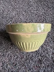 Antique Yelloware Stoneware Green Ribbed Pattern Mixing Bowl 8 1/4”