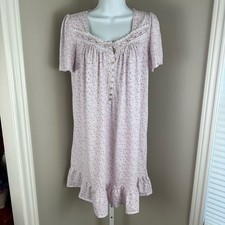 Eileen West Nightgown Pink Lavender Floral Lace Short Sleeve Sleep Dress Small