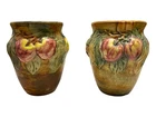 Pair of Weller Ceramic Apple Vases Ohio Art Pottery "Baldin" Pattern Fall Decor