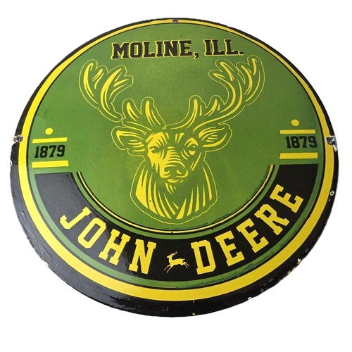 Vintage John Deere Porcelain Sign - Farm Tractor Gas Pump Motor Oil Sign