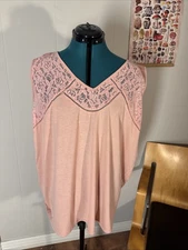 Indigo Rose Tank Top Womens 3X Pink Stretch Neck Casual Boho Romantic