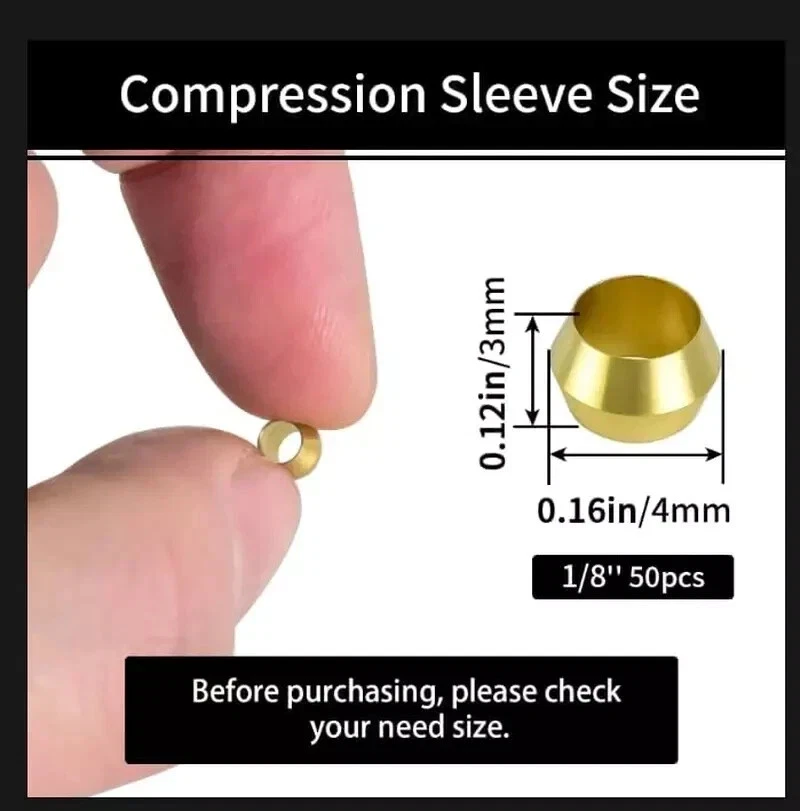 Muhize 50PCS Brass Compression Sleeves Ferrules -1/8" Tube OD Brass - Image 3 of 4