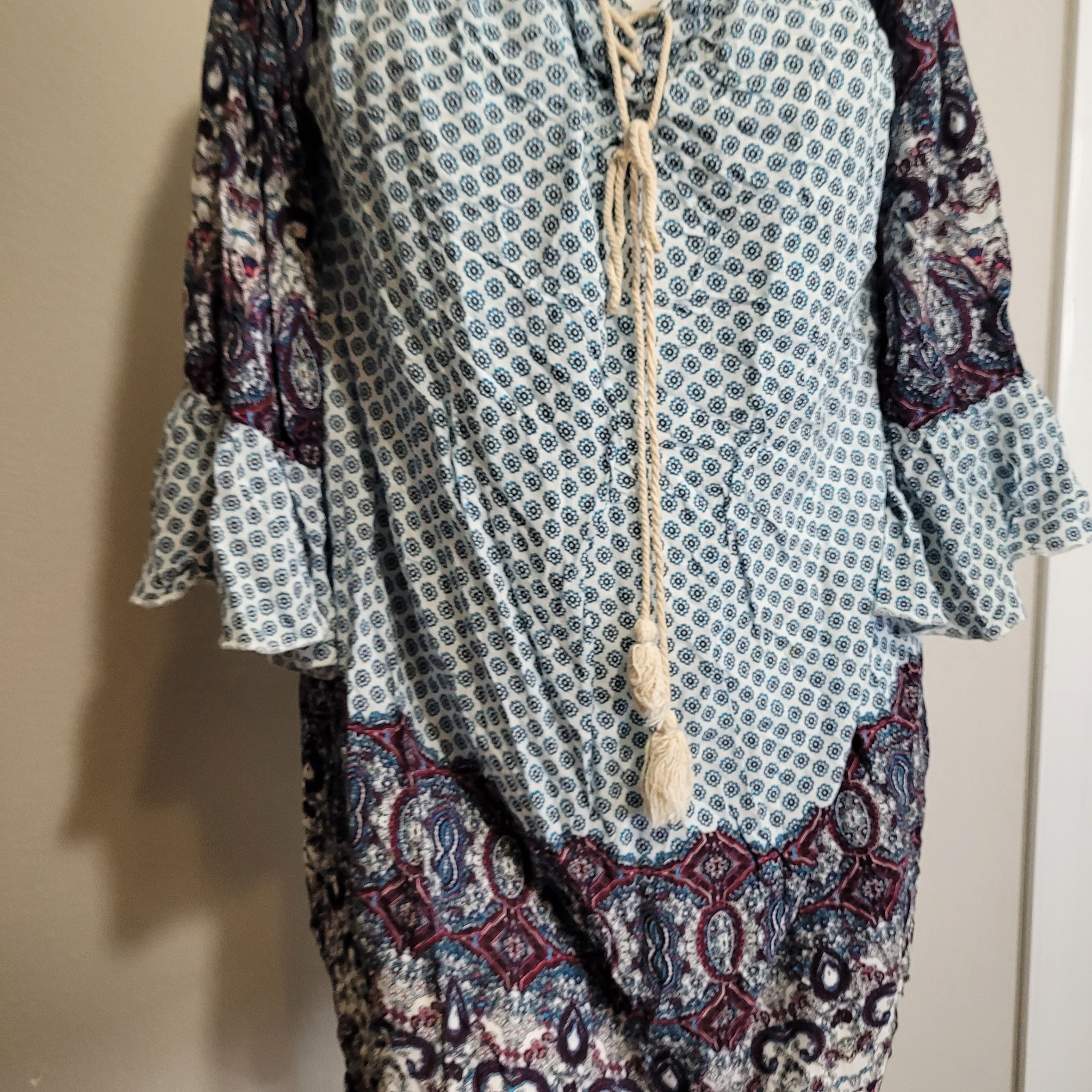 Umgee USA large blouse top patchwork drawstring f… - image 6