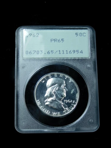 1962 50c Proof Franklin Silver Half Dollar - PCGS PF65 Rattler Holder Series #11