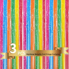 3 PCS 9.9ftx6.6ft Colorful Door Streamers Photo Booth Backdrop Metallic