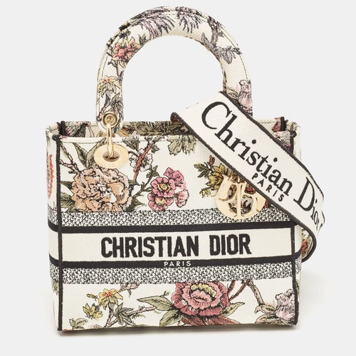 Sac fourre tout Dior multicolore en toile brodée de fleurs taille moyenne femme D Lite