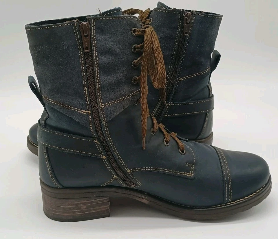 Taos Crave Zip Up Lace Up Leather Combat Boots Blue Ink Women's Size 42/US 11 - Image 3 of 4
