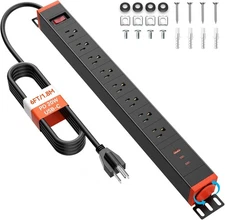 8 Outlet Long Power Strips with USB Ports, Rack Mount Power Strip Heavy Duty 360
