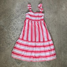 J Crew Dress Pink Striped Tiered w/ Pockets 100 Cotton Size 12 Ruffle Straps