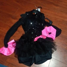 Weissman Sequins Dance Costume youth XL Leotard  black and pink