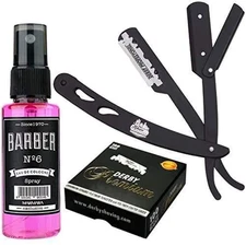 The Shave Factory Straight Edge Razor Kit (Black/Barber No6 Cologne 50ml / 100 D