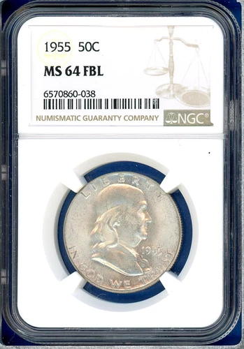 1955 P NGC MS64 FBL Franklin Silver Half Dollar US Mint Coin 1955-P MS-64 FBL