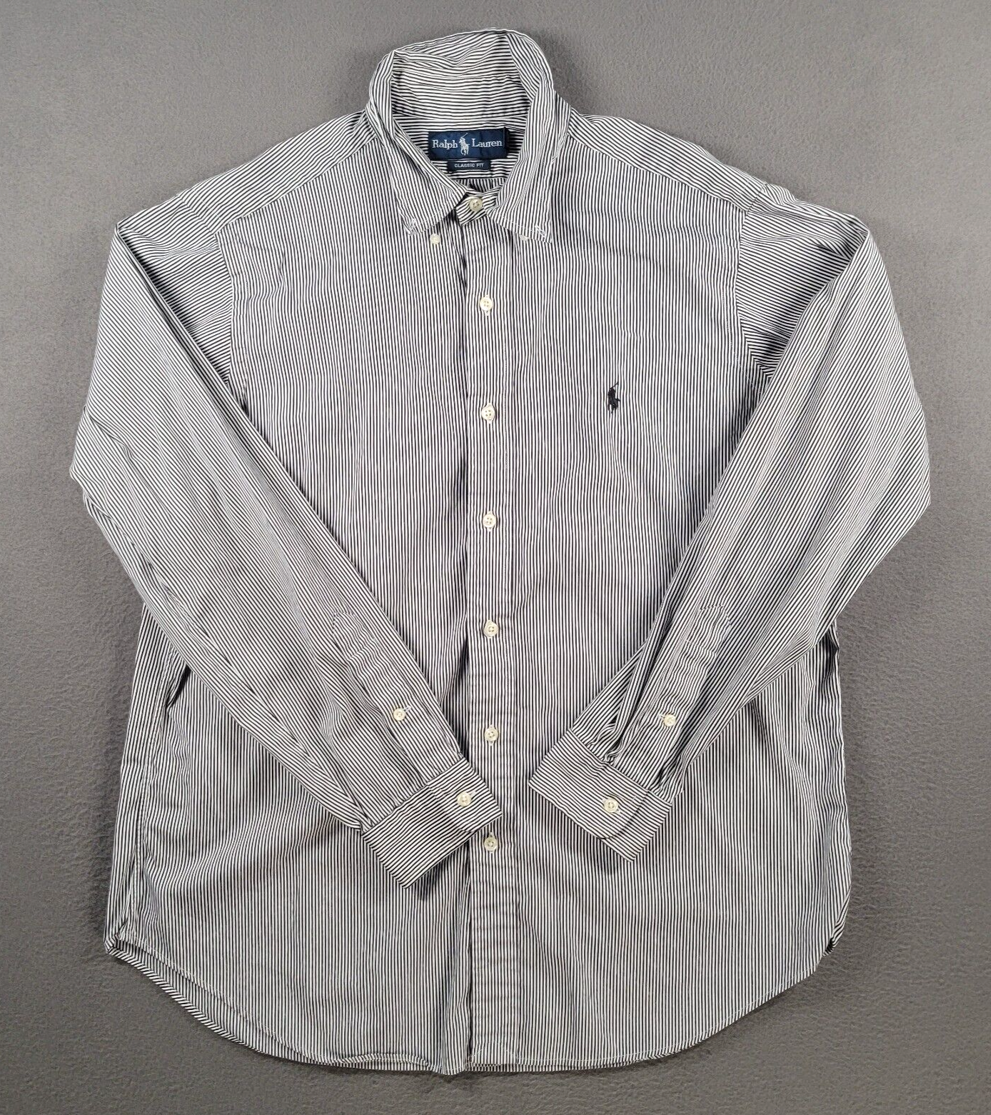 Polo Ralph Lauren Shirt Mens L White Black Striped Classic Fit Wedding