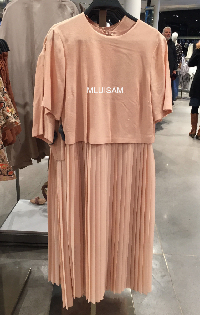 ZARA LONG MID LENGTH DRESS WITH PLEATED SKIRT NUDE PINK