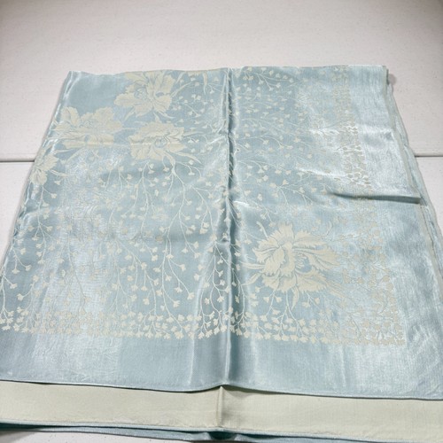 vintage tablecloth blue double damask floral retro mcm 50" square blend