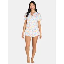 Way To Celebrate Womens Valentine’s Day Shorty  Pajama Set-White Heart-L (12-14)