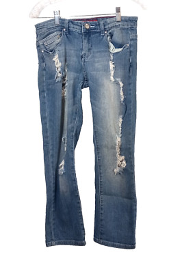 Red Rivet Juniors Jeans Sz 9 Faded Blue Denim Mid Rise Destroyed Distressed