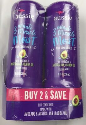 Aussie Moist 3 Minute Miracle Jojoba Oil Conditioning Treatment 8oz each 2 Pack