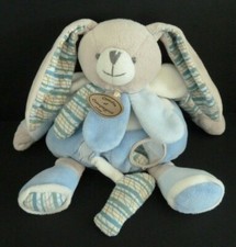 766. DOUDOU ET COMPAGNIE LAPIN CELESTIN BLANC BEIGE BLEU GRELOT sans anneau TBE