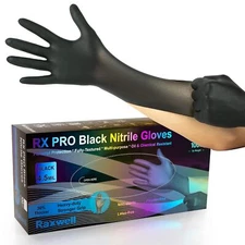 RAXWELL INDUSTRIES LLC RX PRO DISPOSABLE 4.5 MIL BLACK NITRILE GLOVES90/BX SIZE 